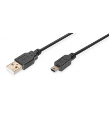 Kabel połączeniowy miniUSB 2.0 /Canon/ Typ USB A/miniUSB B(5pinów), M/M czarny 1,8m AK-300130-018-S