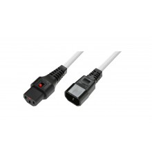 Kabel przedłużający zasilający z blokadą IEC LOCK 3x1mm2 C14|C13 prosty M|Ż 3m biały IECPC1076