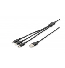 Kabel połączeniowy USB 3w1 Typ USB C + Lightning + micro USB B USB A M-M 10W nylon czarny 1m AK-300160-010-S