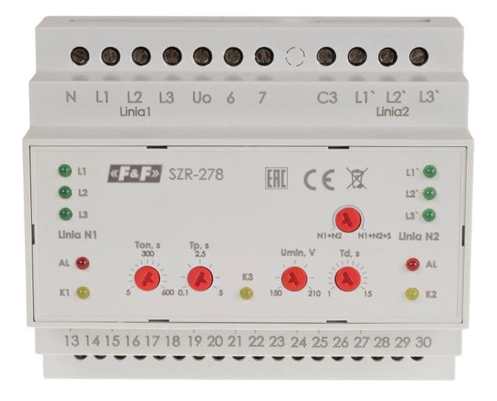 Sterownik załączania rezerwy sieć 3 i 4-przewodowa 24-230V AC SZR-278