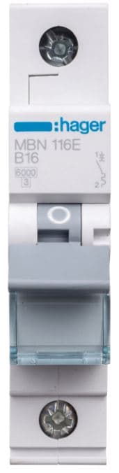 Hager Wyłącznik nadprądowy 1P B 16A 6kA AC MBN116E