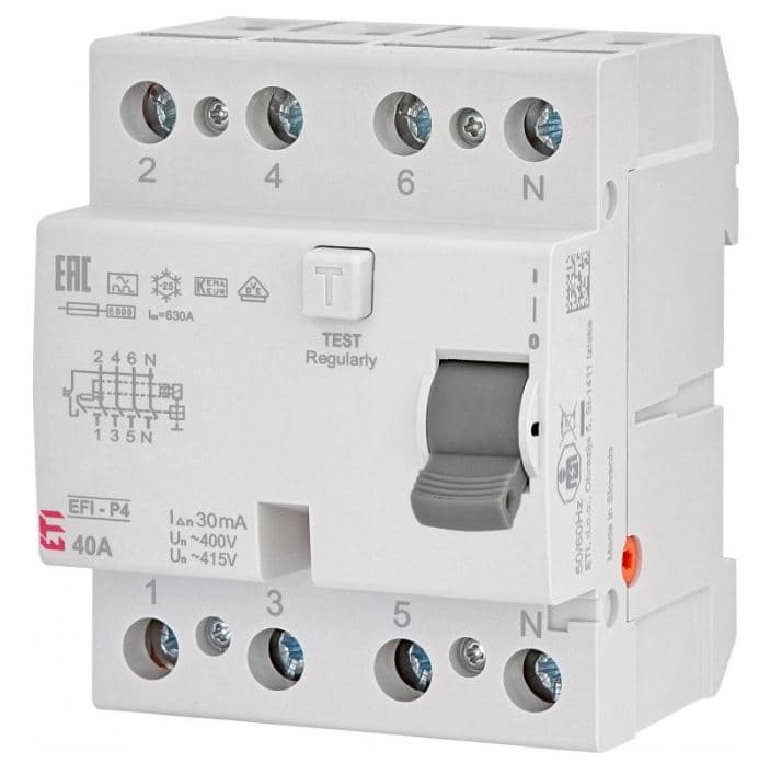 ETI Wyłącznik różnicowoprądowy 4P 40A 0,03A typ A 6kA EFI6‑P4 A 40/0.03 002061662