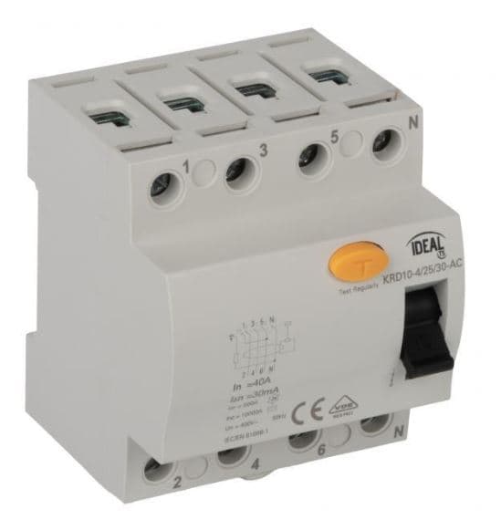 KANLUX Wyłącznik różnicowoprądowy 4P 40A 0,03A typ AC KRD10‑4/40/30‑AC VDE 38741