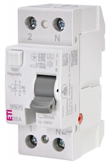 ETI Wyłącznik różnicowoprądowy 2P 25A 0,03A typ A 6kA EFI6‑P2 A 25/0.03 002061261