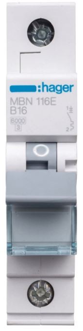 Hager Wyłącznik nadprądowy 1P B 16A 6kA AC MBN116E