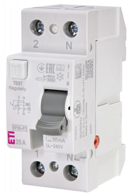 ETI Wyłącznik różnicowoprądowy 2P 25A 0,03A typ A 6kA EFI6‑P2 A 25/0.03 002061261
