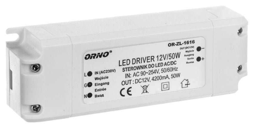 ORNO Zasilacz LED 12V DC 50W 4,2A IP20 OR‑ZL‑1616