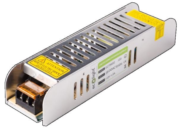 ECO LIGHT Zasilacz LED SLIM modułowy siatkowy 100W 12V 8,33A 187 x 45 x 34 mm EC79603