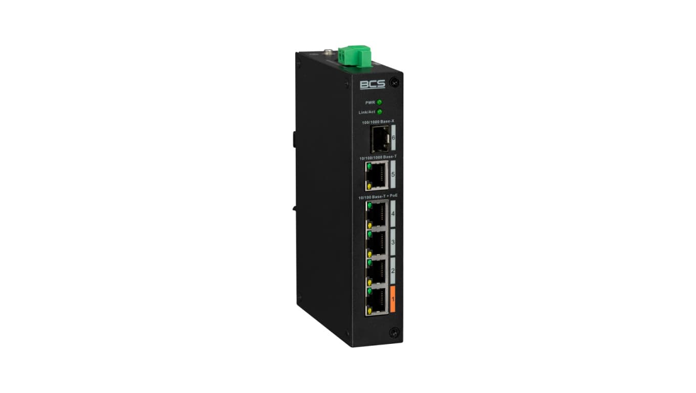 5 portowy niezarządzalny switch (PoE), 4 porty PoE 100 Mbps, 1 port RJ-45 uplink Gigabit