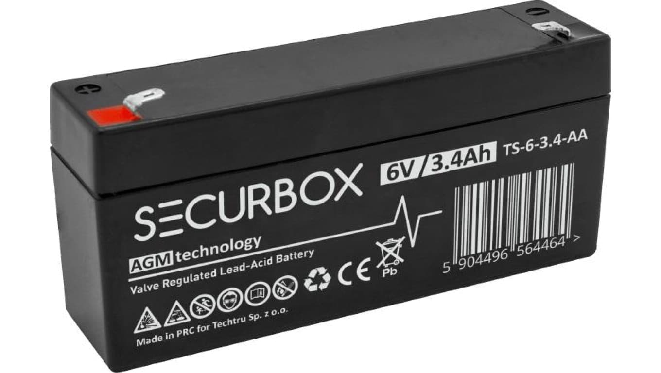 Akumulator AGM bezobsługowy do systemów alarmowych, central ppoż Securbox 6V 3,4Ah