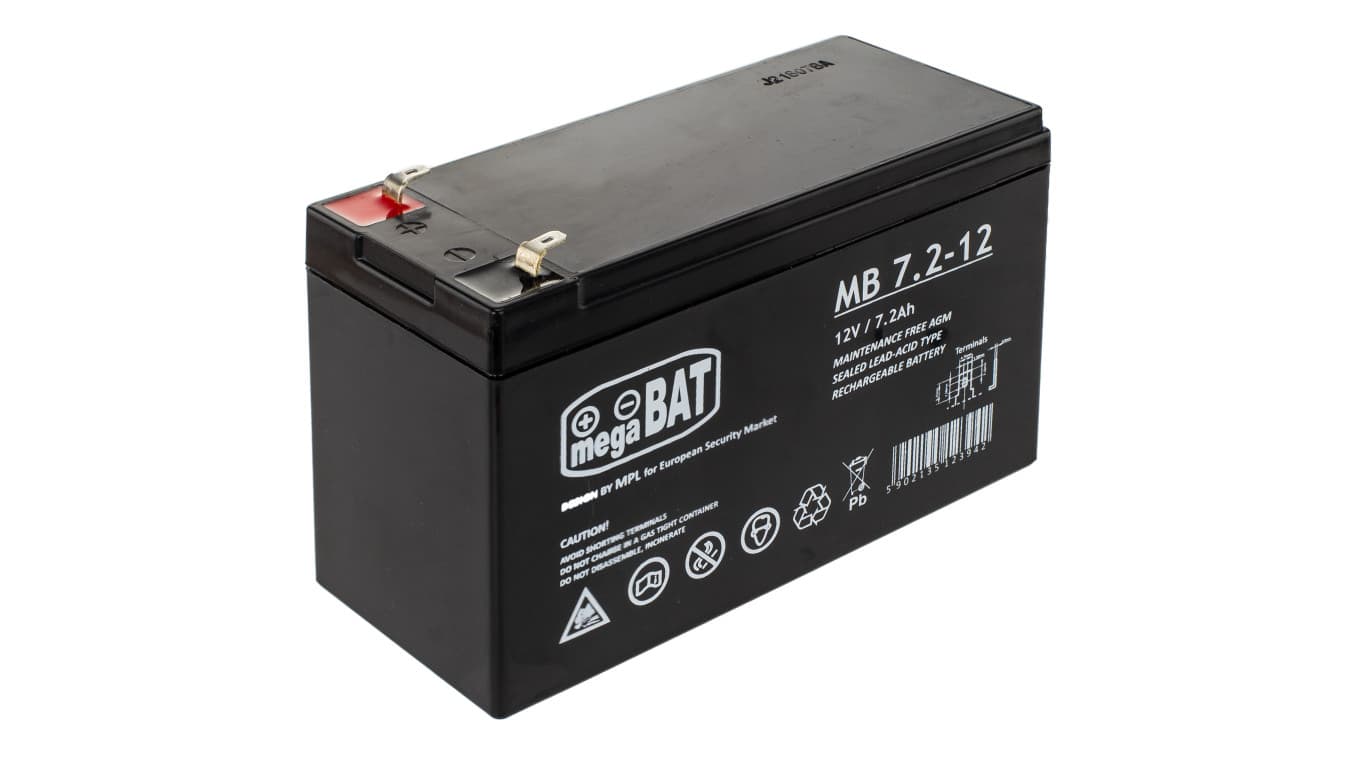 Akumulator bezobsługowy AGM do zasilacza UPS 12V 7,2Ah megaBAT MG