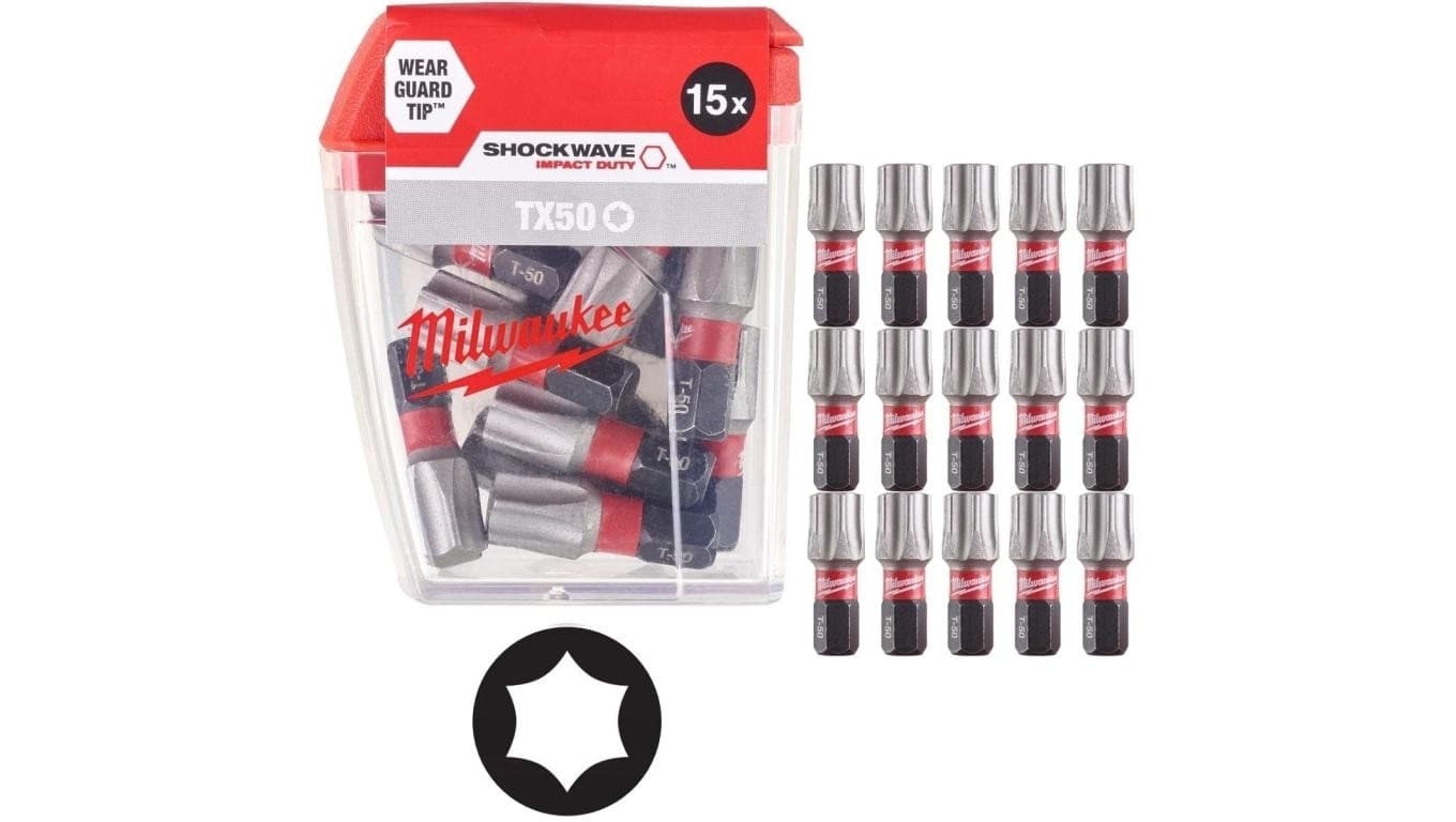 Bity udarowe do wkrętarki TORX TX50 25mm 1/4 SHOCKWAVE 15szt MILWAUKEE