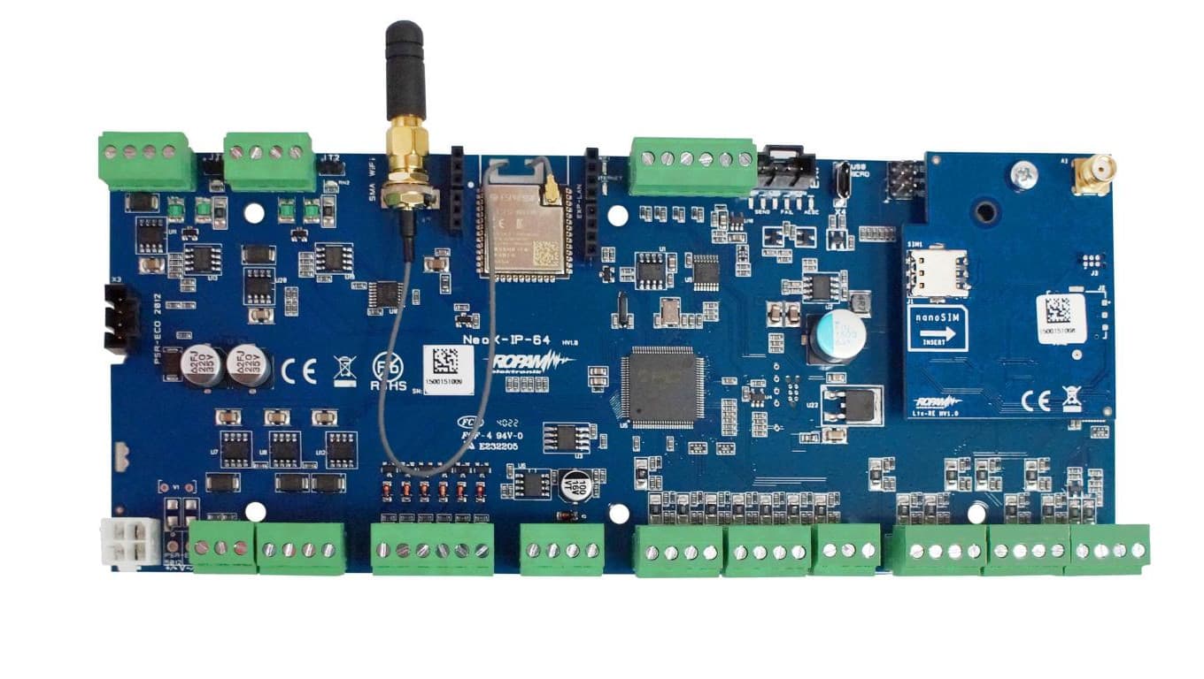 Centrala alarmowa NeoLTE-IP-64, LTE + WiFi, 4 strefy, 16-64 wejść, 8-40 wyjść, 12VDC