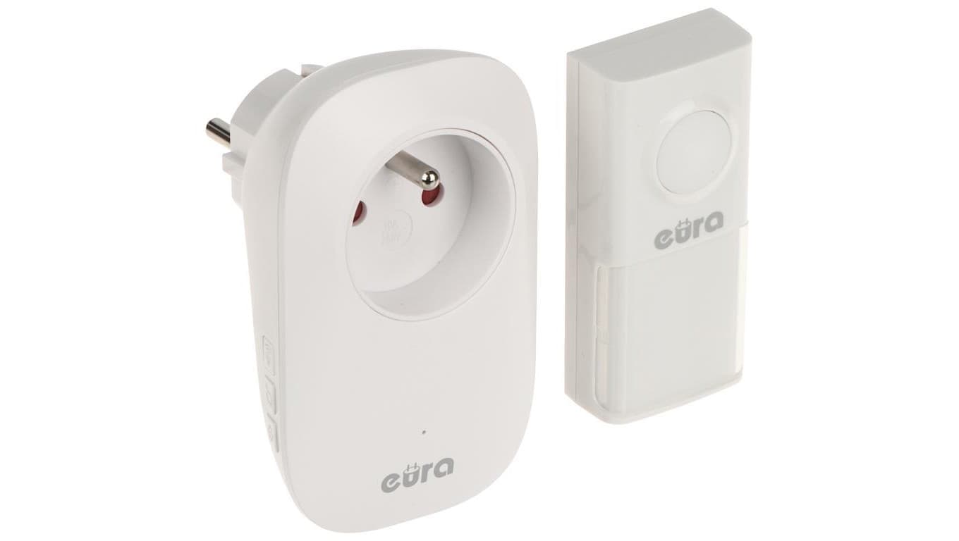 DZWONEK BEZPRZEWODOWY BEZBATERYJNY Z GNIAZDEM 230V AC WDP-91H2 AC 230V EURA