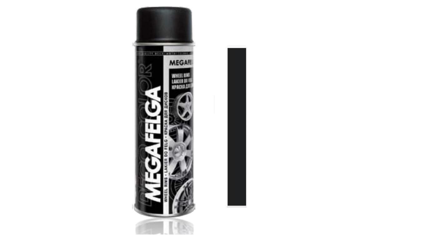 Farba do felg czarny satyna lakier akrylowy spray 500ml RAL 9005 MEGAFELGA CS