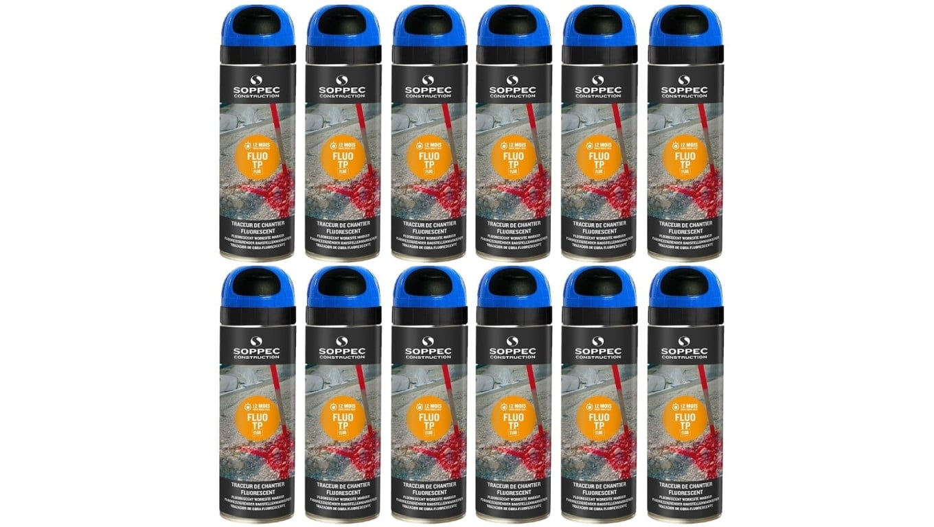 Farba geodezyjna do znakowania spray niebieska 12 sztuk SOPPEC Fluo T.P.