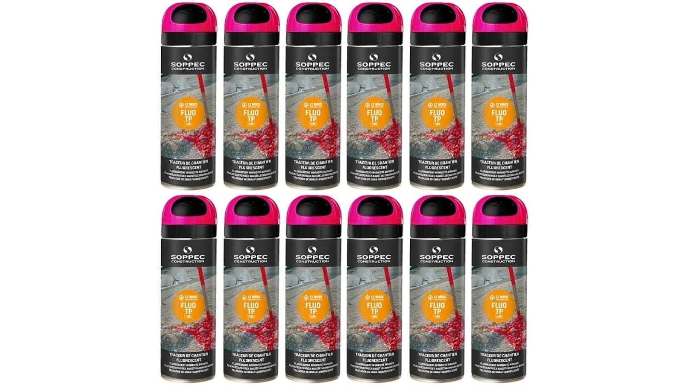 Farba geodezyjna do znakowania spray różowa 12 sztuk SOPPEC Fluo T.P.