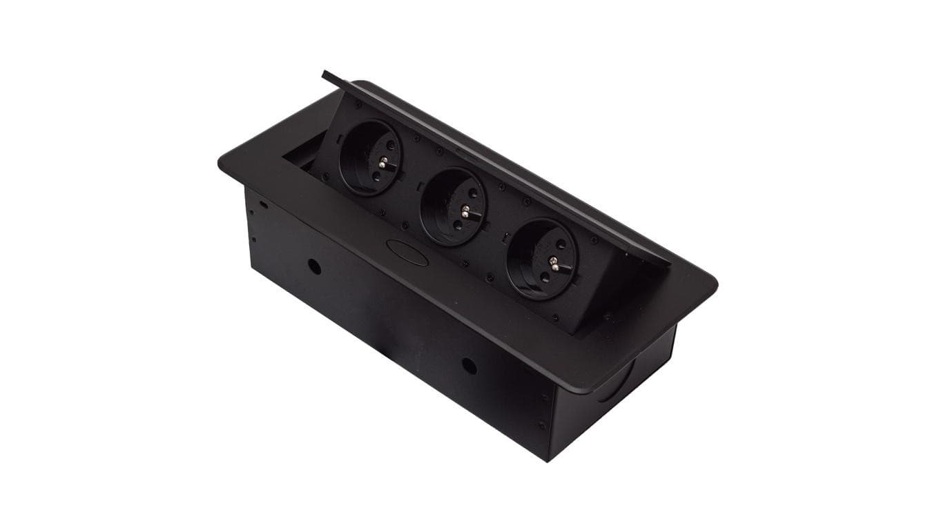GNIAZDO POTRÓJNE CHOWANE W BLAT NABLATOWE GNIAZDKO GB3PL-BLACK