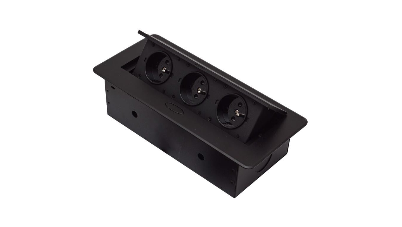 GNIAZDO POTRÓJNE CHOWANE W BLAT NABLATOWE GNIAZDKO GB3PL-BLACK