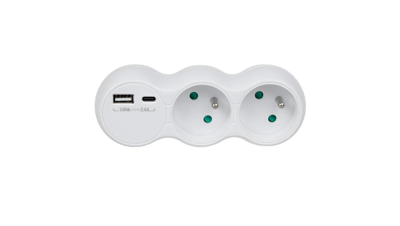 Gniazdko prądowe Maclean, rozgałęźnik z 2 gniazdami, 2x USB A/C, typu E, 2x16A, MCE339 E