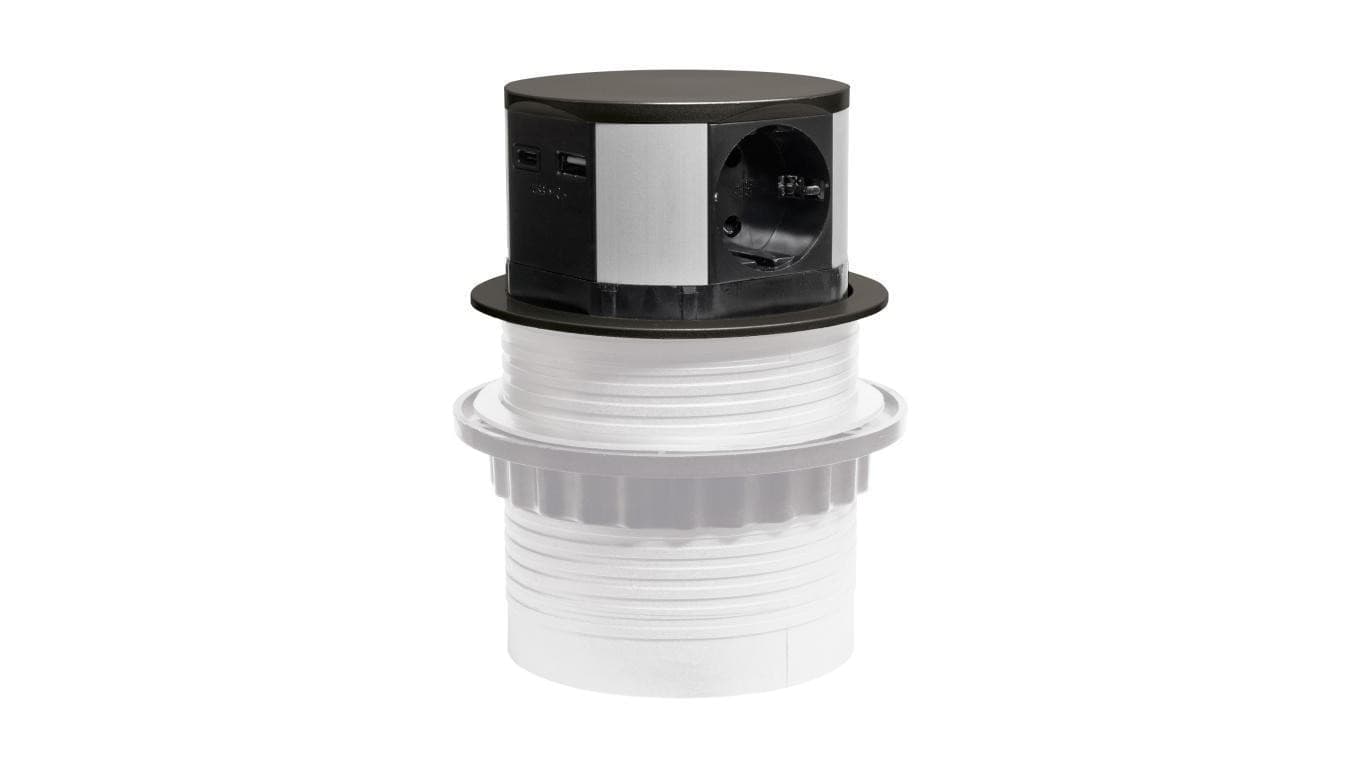 Gniazdo meblowe do zabudowy 3 złącza wtyczkowe schuko 1xUSB A 1xUSB C GMZ-5AO W-72014