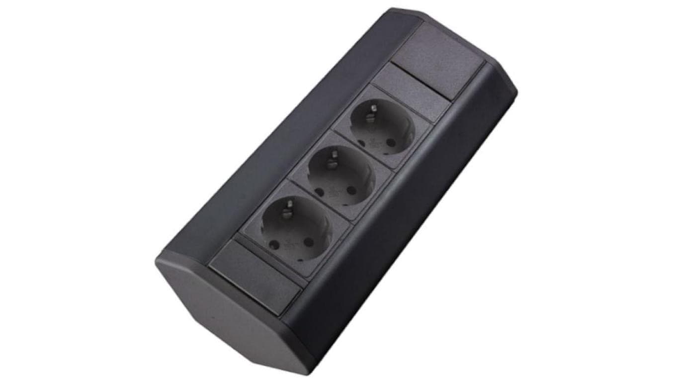 Gniazdo meblowe, blatowe 3x Schuko przedłużacz narożny 1,8m czarny CORNER BOX