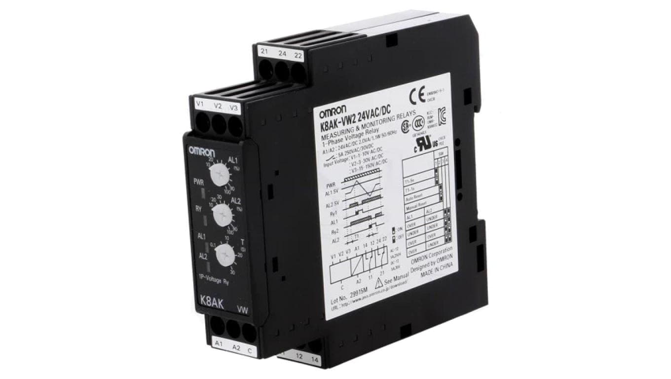K8AK-VW2-24 Moduł typu przekaźnik nadzorczy napięcia o napięciu zasilania 24VAC/24VDC, montowany na szynę DIN