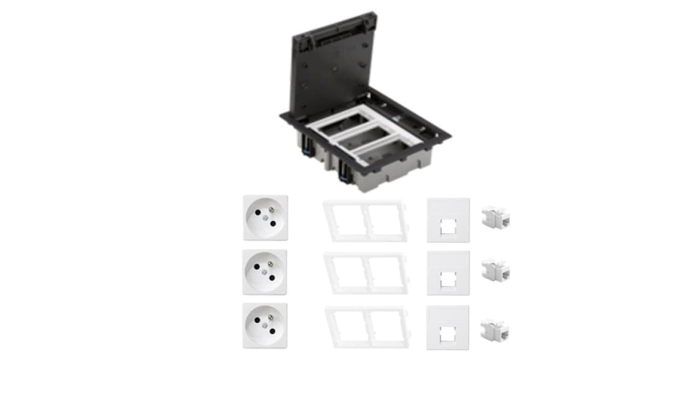 KONTAKT SIMON FLOOR BOX puszka podłogowa 3x gniazdo pojedyncze z/u + 3x gniazdo RJ45 kat. 6 nieekranowane do podłóg technicznych