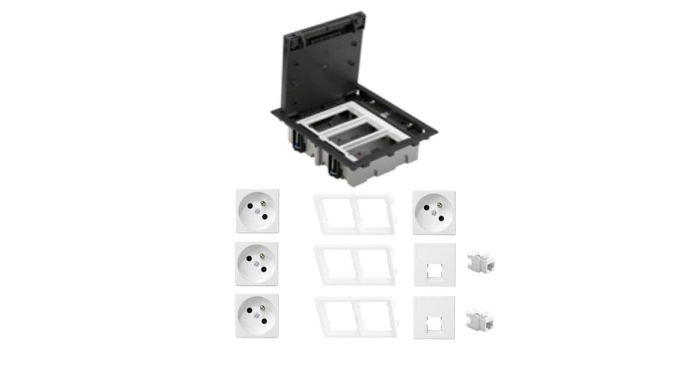 KONTAKT SIMON FLOOR BOX puszka podłogowa 4x gniazdo pojedyncze z/u + 2x gniazdo RJ45 kat. 6 nieekranowane do podłóg technicznych