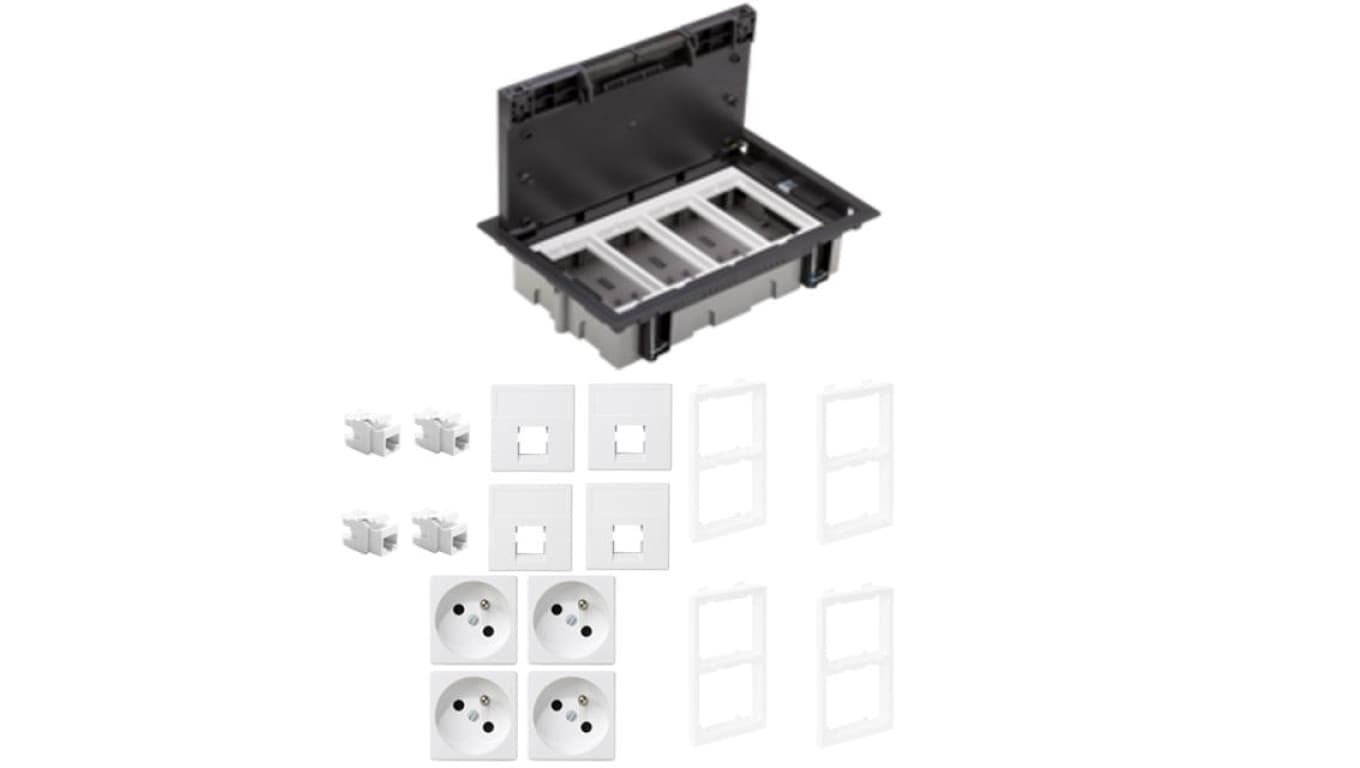 KONTAKT SIMON FLOOR BOX puszka podłogowa 4x gniazdo pojedyncze z/u + 4x gniazdo RJ45 kat. 6 nieekranowane do podłóg technicznych