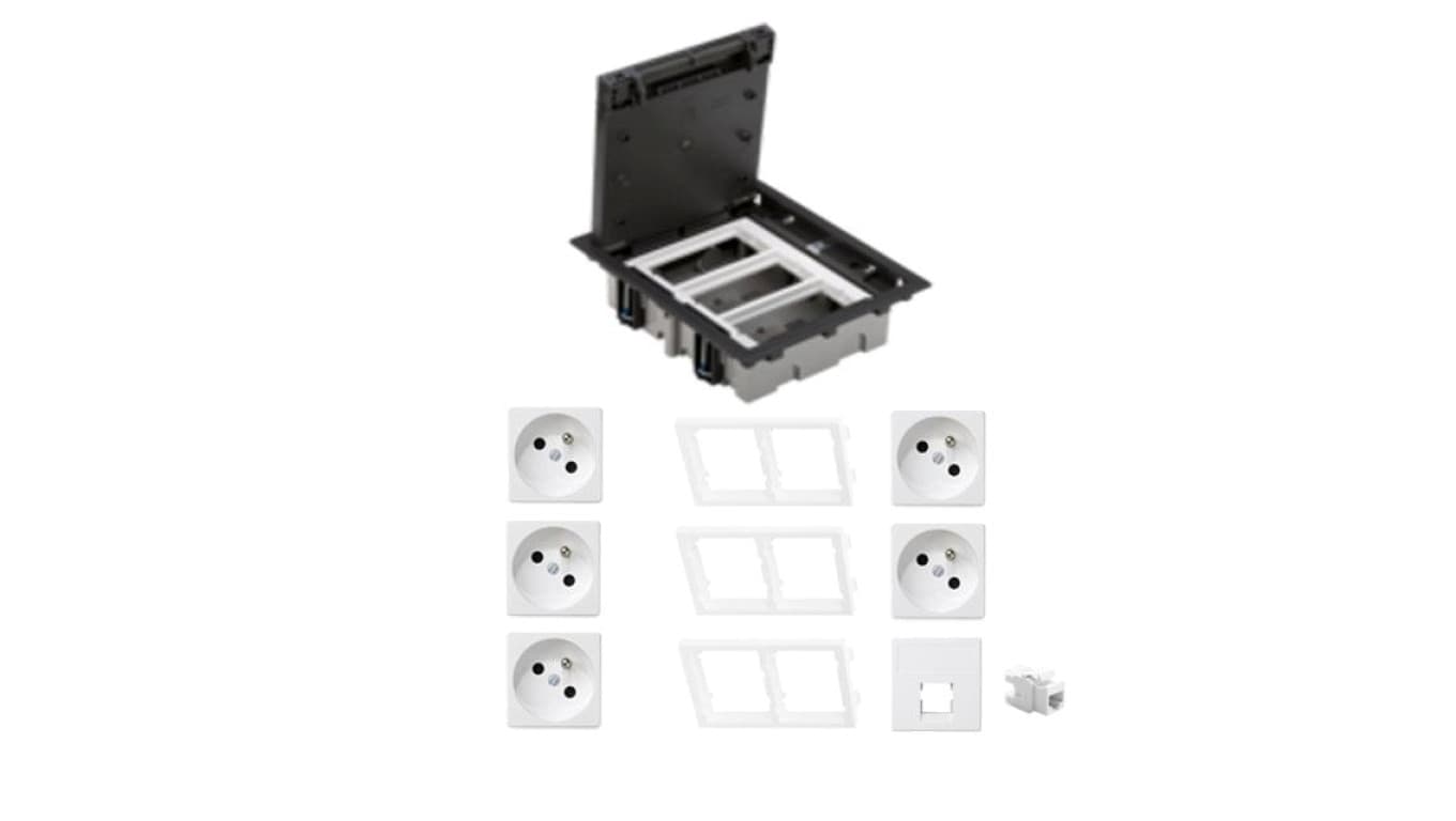 KONTAKT SIMON FLOOR BOX puszka podłogowa 5x gniazdo pojedyncze z/u + 1x gniazdo RJ45 kat. 6 nieekranowane do podłóg technicznych