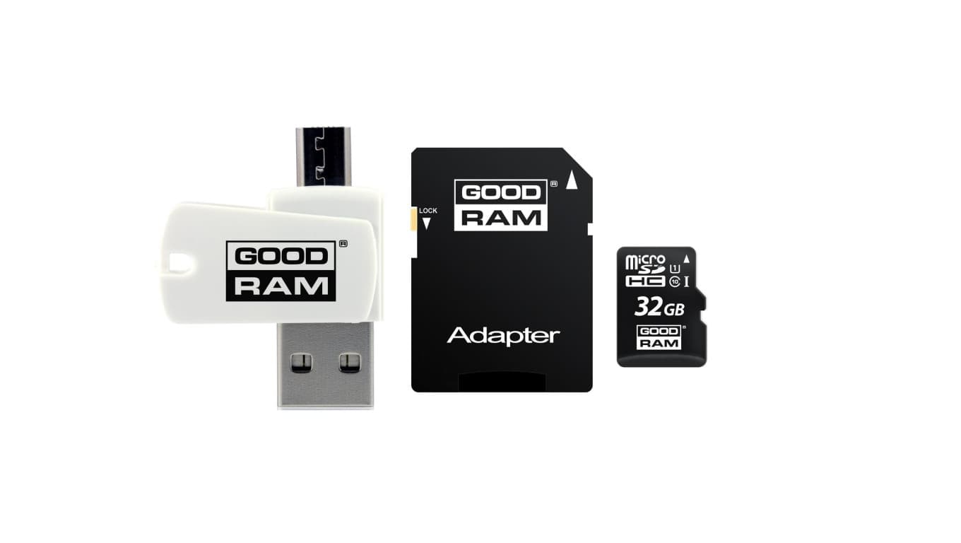 Karta pamięci z adapterem i czytnikiem kart GoodRam All in one M1A4-0320R12 (32GB Class 10 Adapter, Czytnik kart MicroSDHC, Kart
