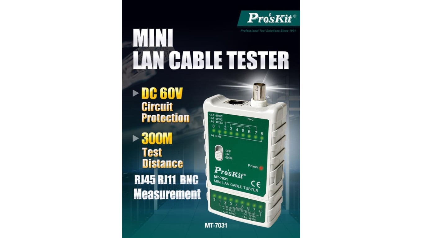 Kompleksowy tester kabli do sprawdzania kabli RJ45, RJ11/12/22, BNC 3w1 MT-7031