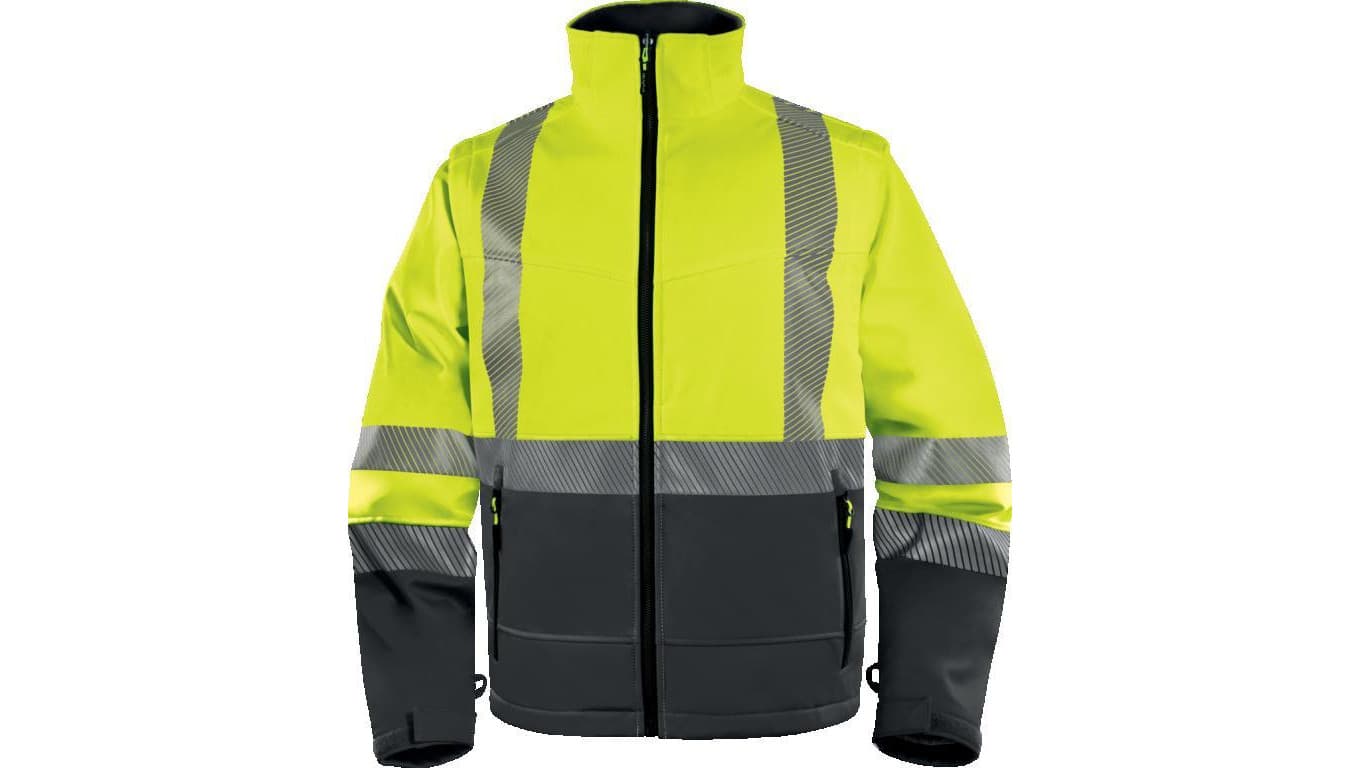 Kurtka ostrzegawcza Softshell z poliestru Stretch, 3 warstwy laminowane, kl.2, kolor Żółty Fluo-Szary, rozmiar: 4XL, FASTJA4X