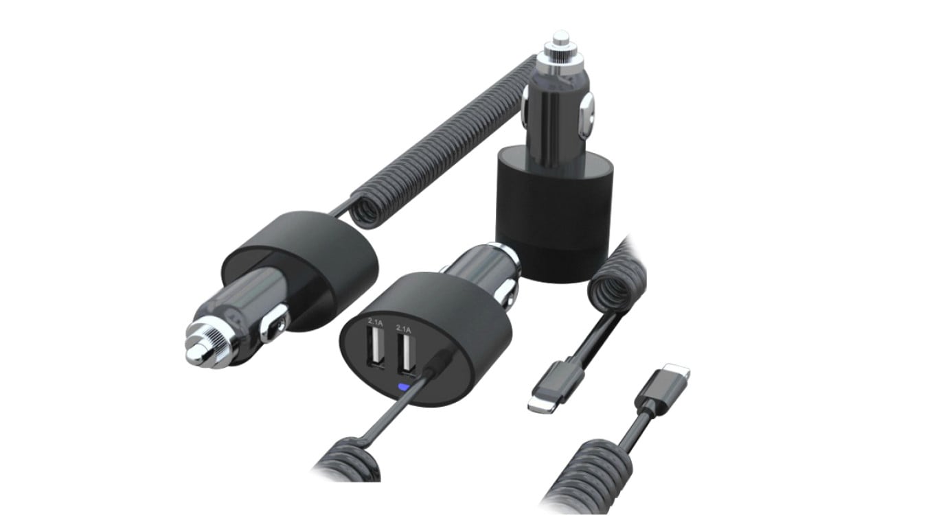 Ładowarka samochodowa 2xUSB, lightning spiralny 1.8m Maclean MCE76 5.2A MCE76