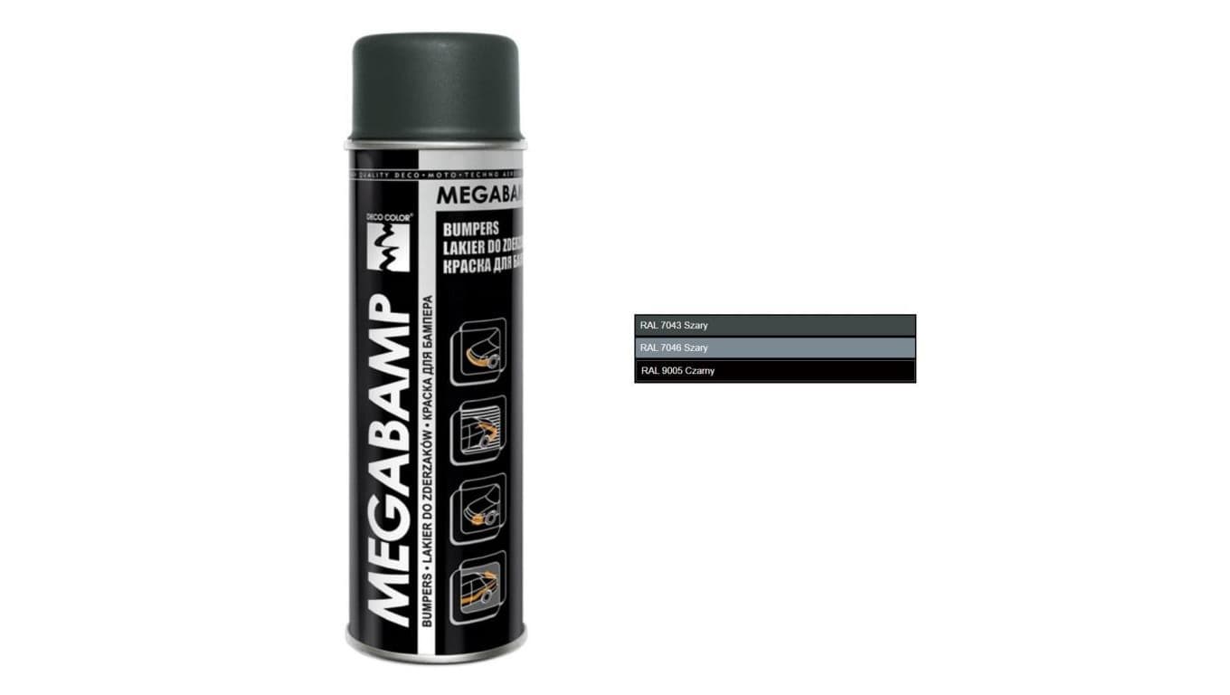 Lakier farba do zderzaków plastikowych PP ABS szary RAL7043 500ml MEGABAMP