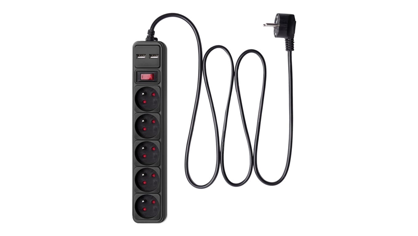Listwa przeciwprzepięciowa Akyga AK-SP-05U 5 gniazd CEE 7/5 (Typ E) 2x USB-A 1.8 m