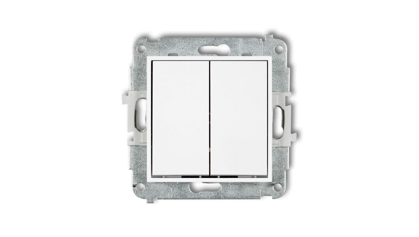 MINI Mechanizm łącznika zwiernego, świecznikowego (dwa klawisze bez piktogramów, wspólne zasilanie) biały mat 25MWP-44.1