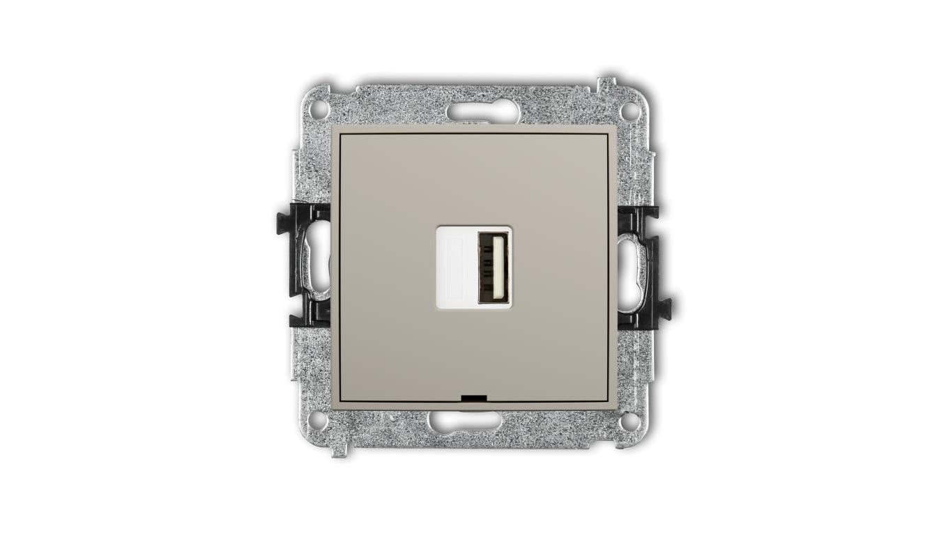 MINI Mechanizm ładowarki USB pojedynczej USB A, 10W max., 5V, 2A, bez pola opisowego taupe 60MCUSBBO-3