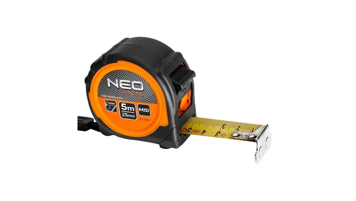 Miara zwijana metrówka 5m / 25mm magnetyczna wzmacniana czarno-pomarańczowa NEO 67-115-1