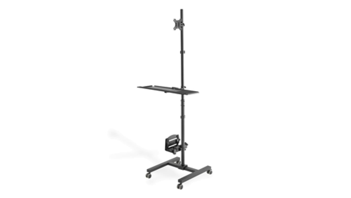 Mobilna stacja robocza, 1xLCD + klawiatura, max. 32, max. 8kg, uchylno-obrotowe 360 (PIVOT) czarna DA-90374