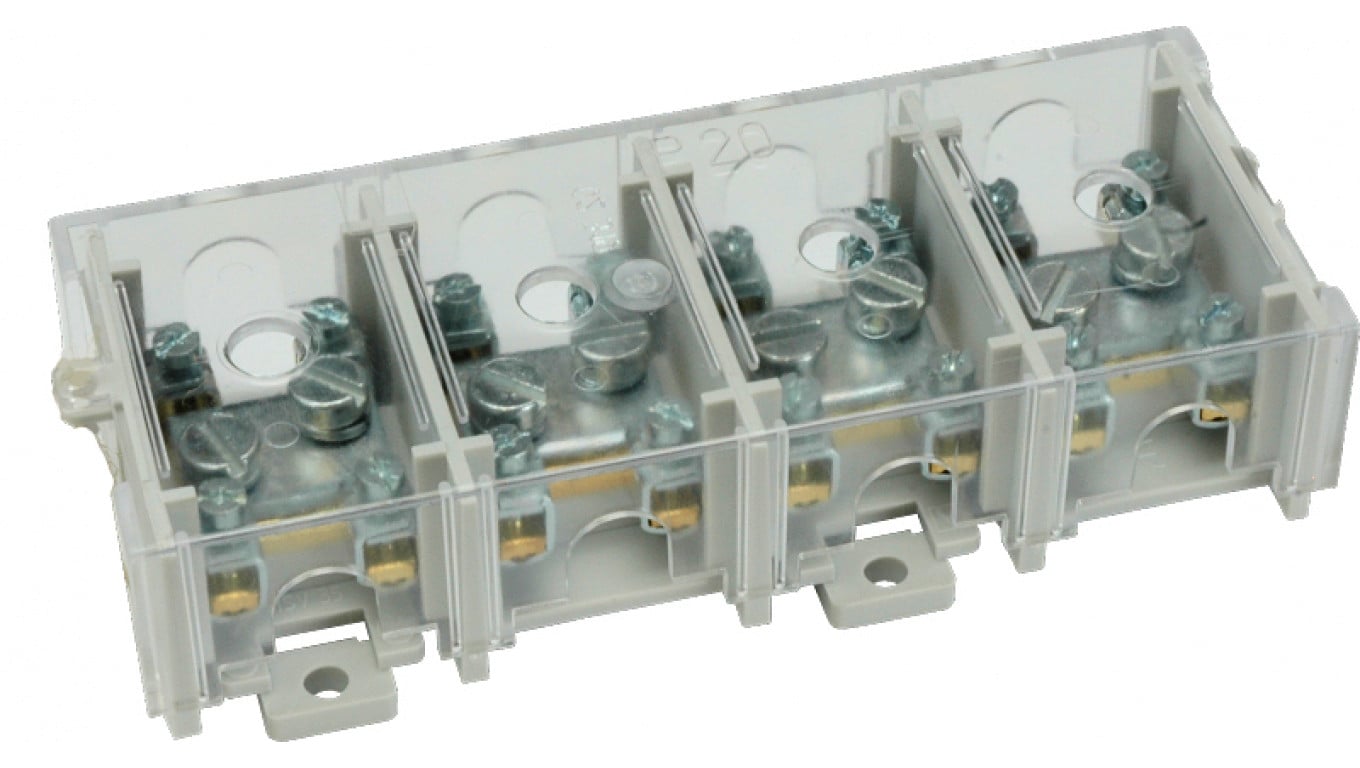 Odgałęźnik instalacyjny 4-torowy (1x25mm²/4x6mm²) LZ4*25/6P mocowanie do podłoża i TS 35, z pokrywą, szary 84171002