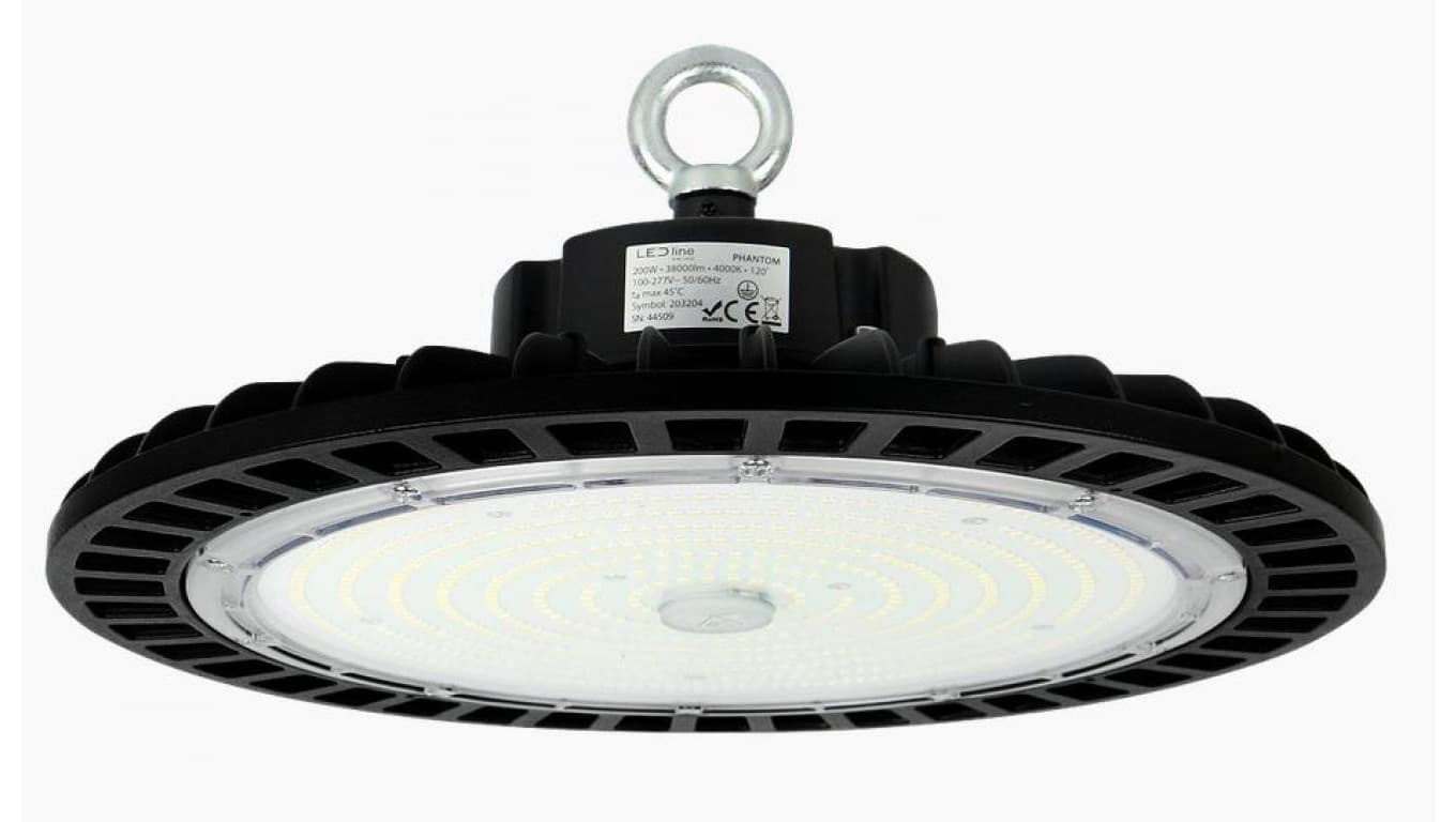 Oprawa przemysłowa LED line High Bay ufo PHANTOM 200W 4000K 190lm/w 38000lm ściemnialny 1-10V 90st. 5 lat gwar.