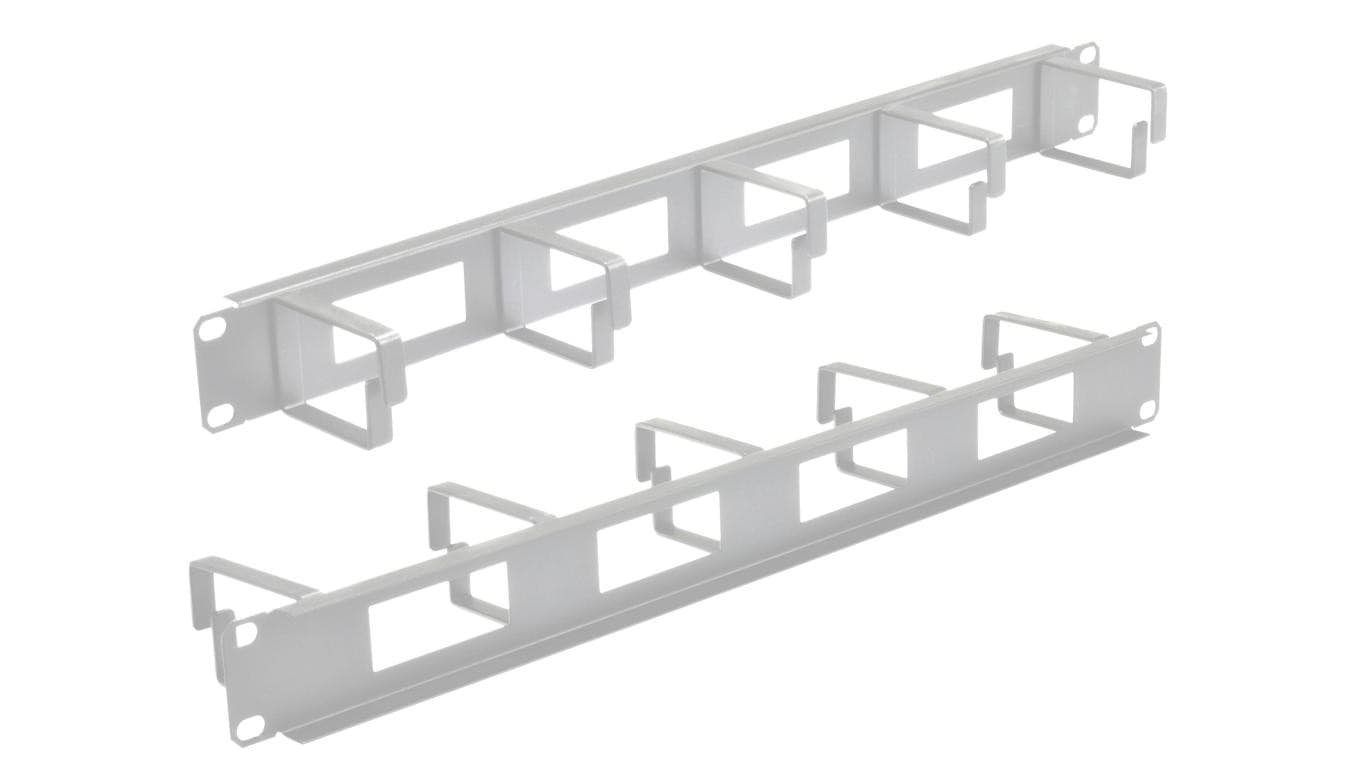 Organizator kabli RACK 19 1U metalowy szary z 5 uchwytami i przepustami