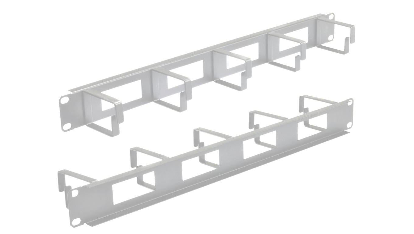 Organizator kabli RACK 19 1U metalowy szary z 5 uchwytami i przepustami