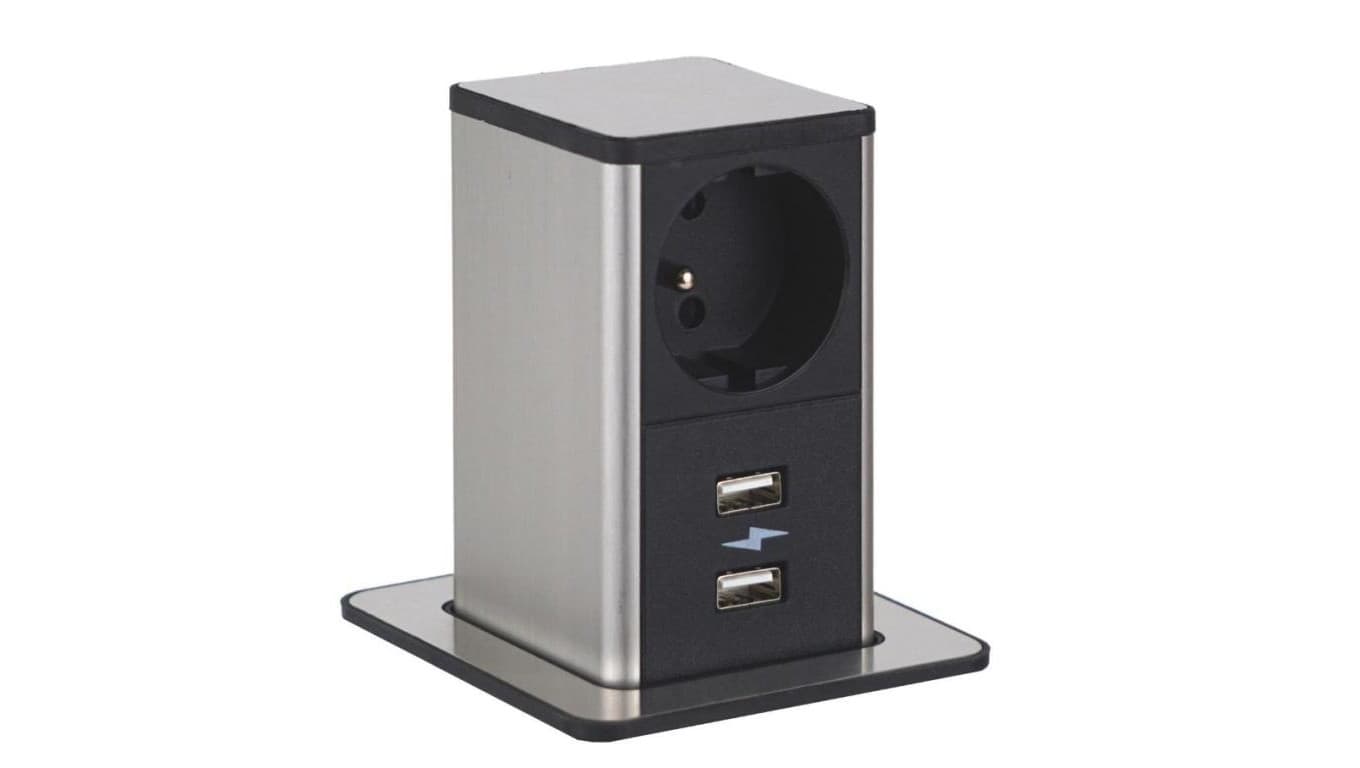 POP UP gniazdo B/I 1xUTE ład.USB A/A 12W przew. 2m z wtyczką czarny 8041