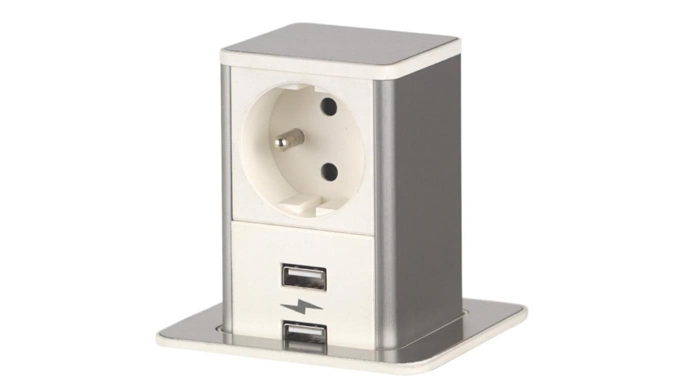 POP UP gniazdo W/I 1xUTE ład. USB A/A 12W przewód 2m z wtyczką czarny 8047