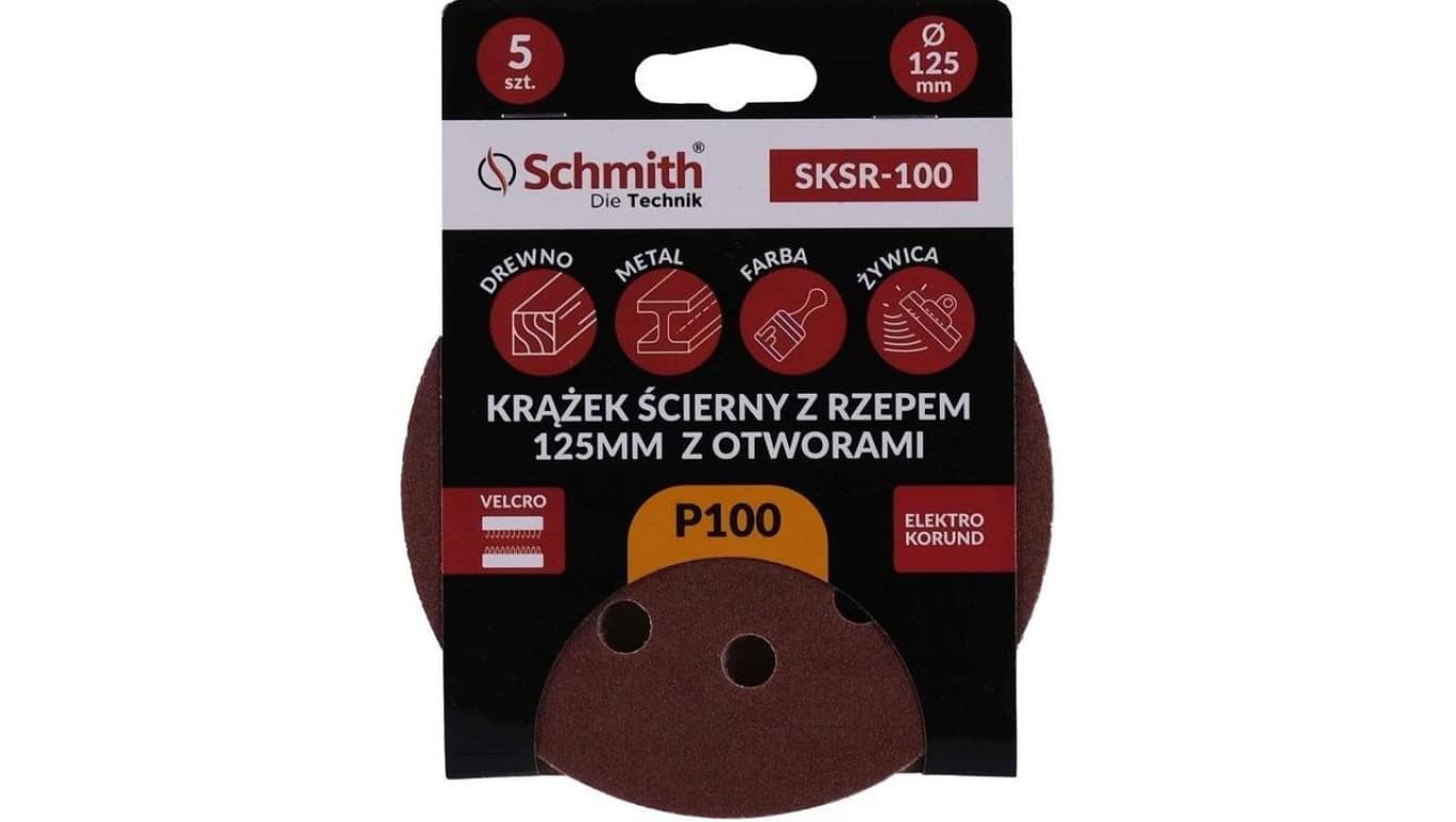 Papier ścierny krążki na rzep z otworami 125mm P100 zestaw 5szt Schmith
