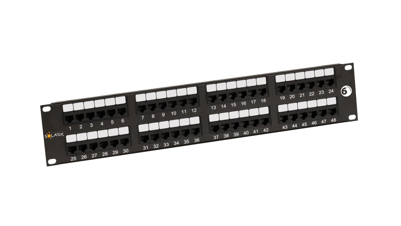 Patch panel Solarix 48 x RJ45 CAT6 UTP 350 MHz czarny 2U SX48-6-UTP-BK