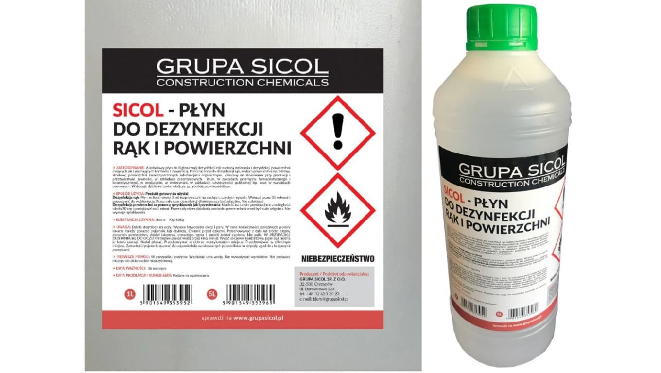 Płyn do dezynfekcji rąk alkohol 70 1L POLSKA / Płyn antybakteryjny / Sicol 1L